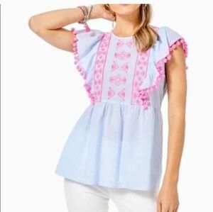Lilly Pulitzer Raquelle Pom Pom Swiss Dot Top Size XS